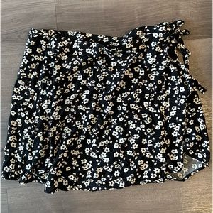 black floral wrap skirt